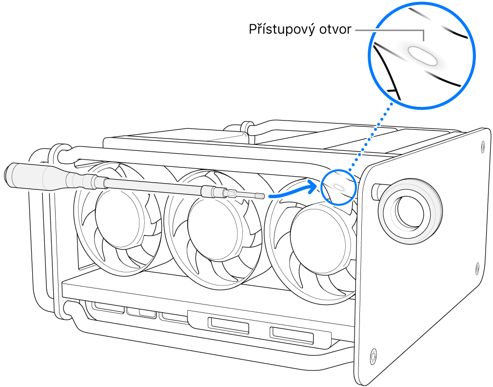 Nasměrování šroubováku do přístupového otvoru