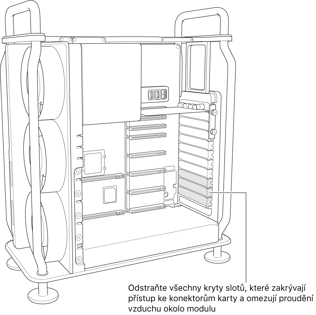 Odstraňte všechny kryty slotů, které zakrývají přístup ke konektorům na kartě a omezují správné proudění vzduchu okolo modulu.