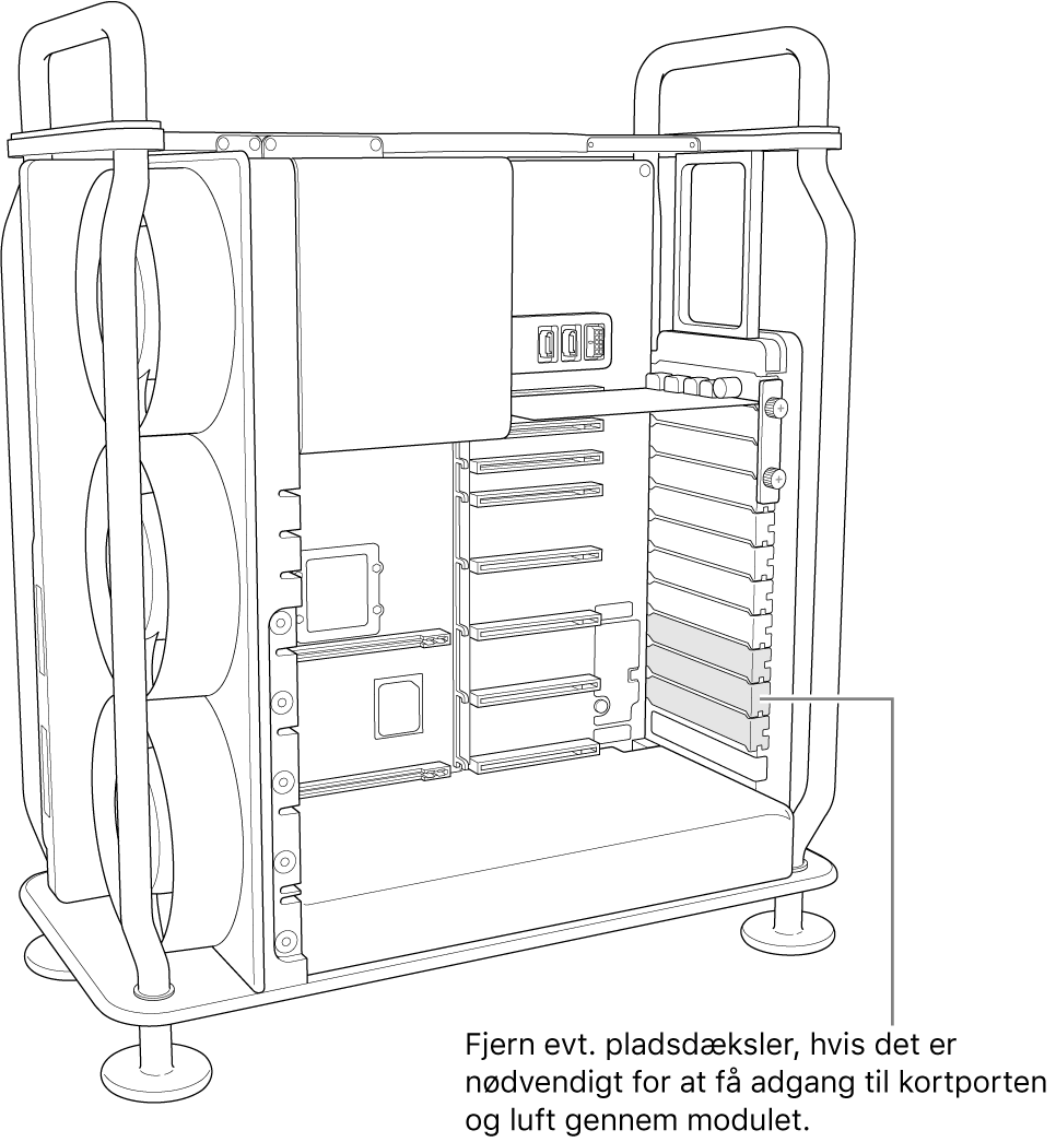 Fjern efter behov dækslerne foran pladserne for at få adgang til kortpladserne og sikre luftgennemstrømning i modulet.