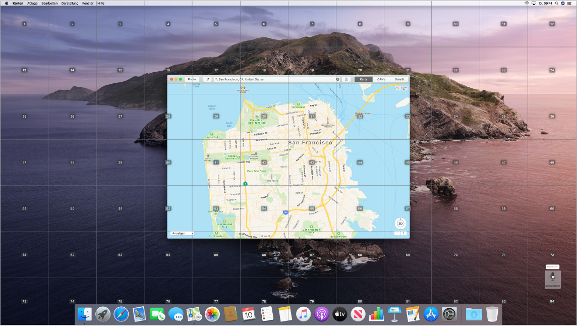 Auf dem Schreibtisch werden Karten angezeigt, die von einem Raster überlagert sind.