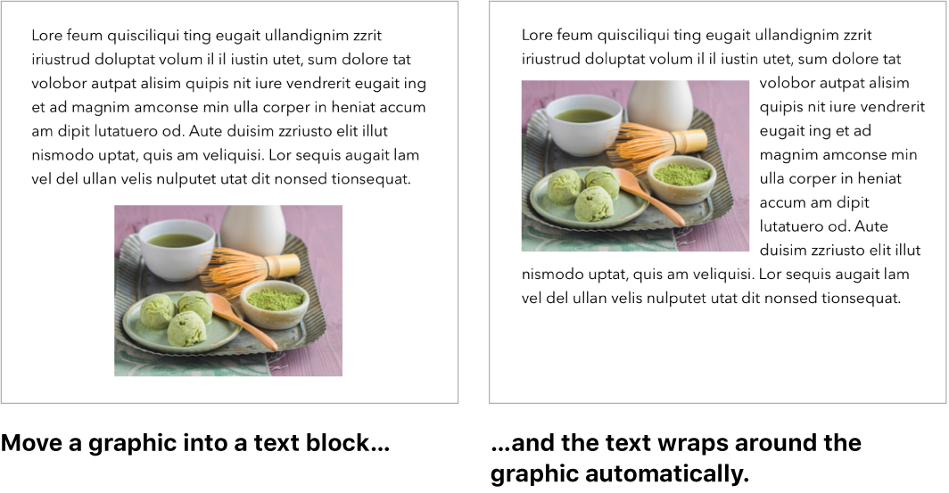 A Pages window showing how text wraps around graphics.