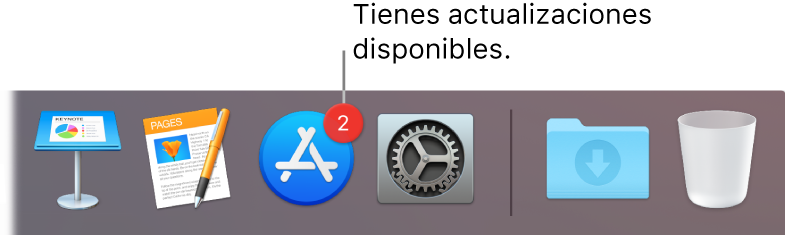 Sección del Dock donde se muestra el icono de App Store con un indicador que señala que hay actualizaciones disponibles.