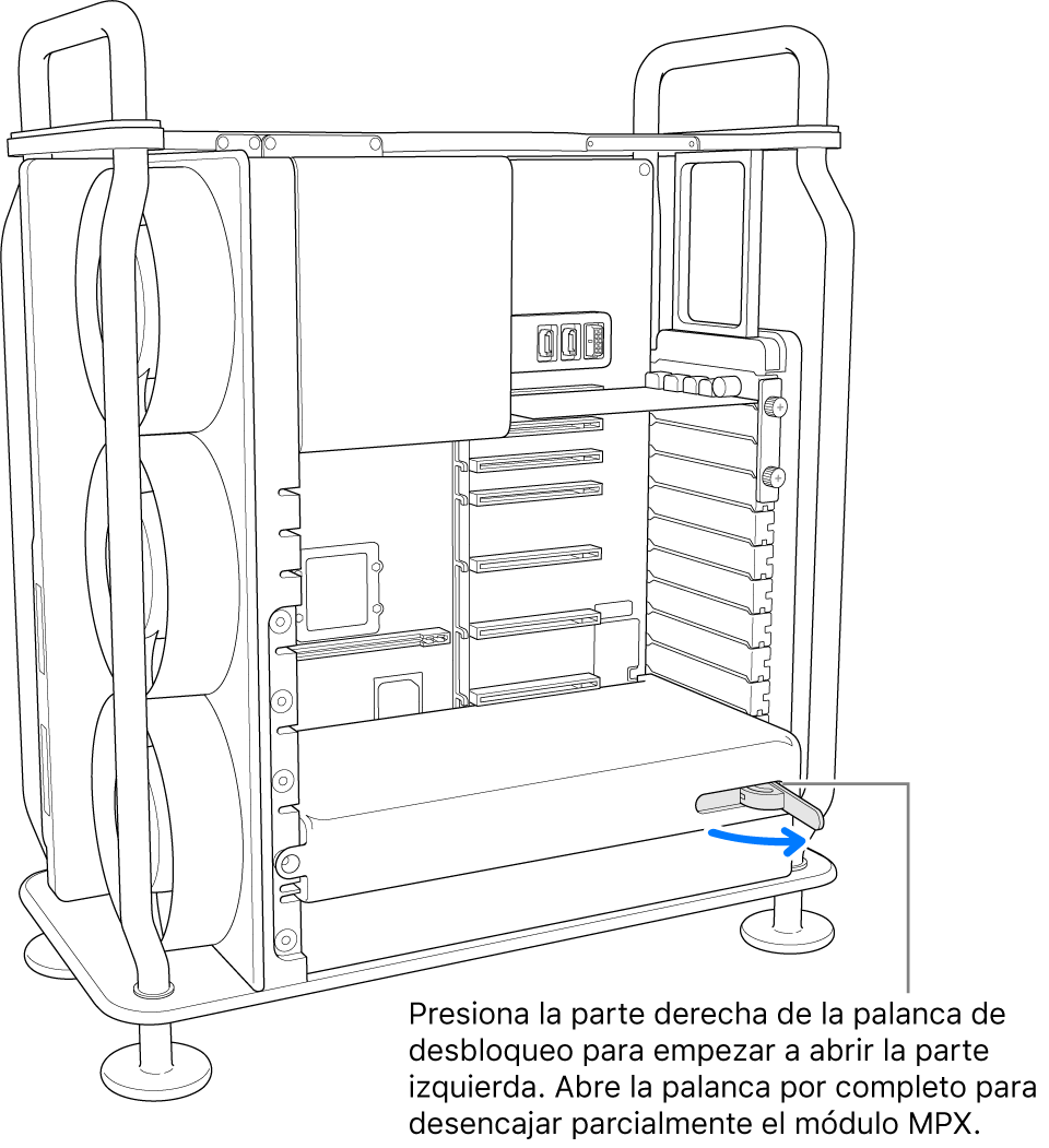 Se abre la palanca para soltar el módulo existente.