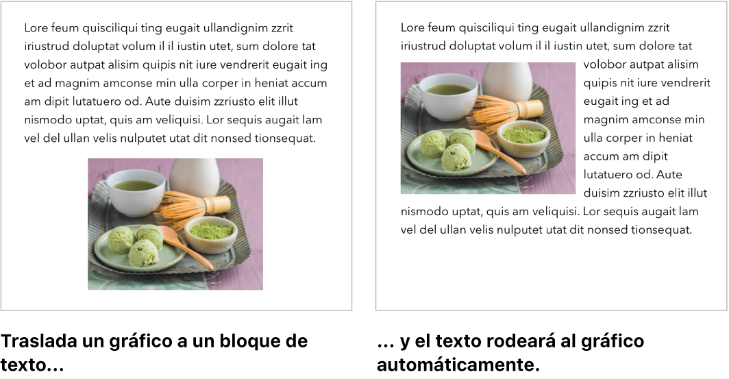 Ventana de Pages donde se muestra cómo se ajusta el texto alrededor de los gráficos.