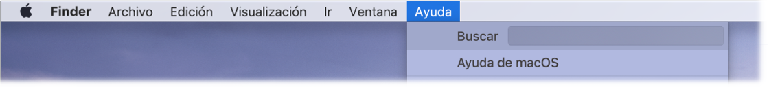 Vista parcial del escritorio con el menú Ayuda abierto y las opciones de menú de Buscar y “Ayuda de macOS”.