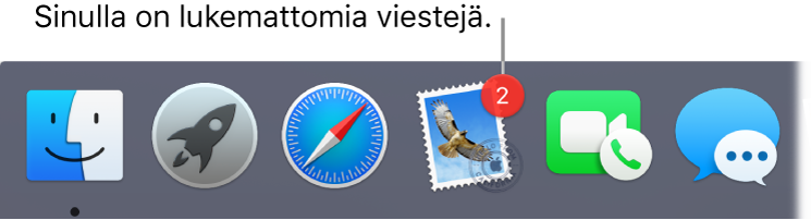Dockin osio, jossa näkyy Mail-apin kuvake ja lukemattomien viestien määrästä kertova merkki.