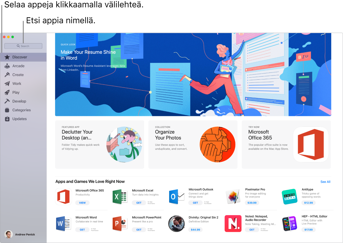 App Store -ikkuna, jossa näkyy hakukenttä.