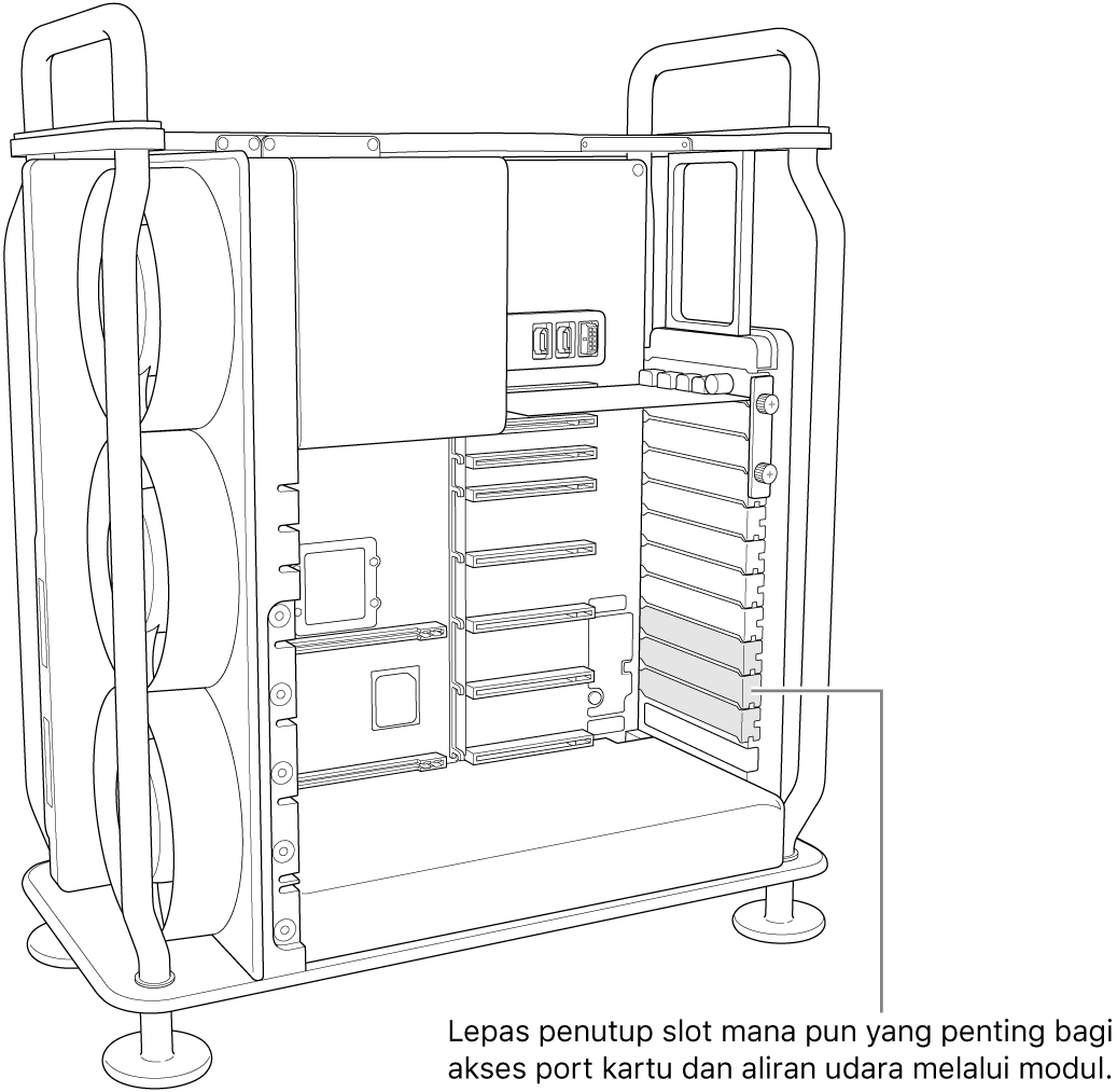 Lepas semua penutup slot yang diperlukan agar dapat mengakses port kartu dan aliran udara melalui modul.