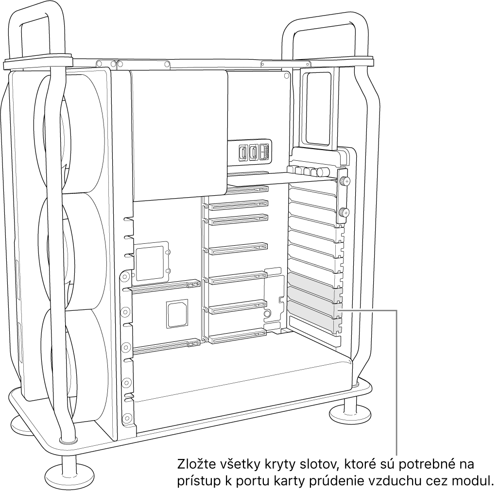 Zložte tie kryty slotov, ktoré sú potrebné na prístup k portu karty a na prúdenie vzduchu cez modul.