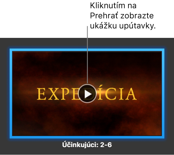 Obrazovka upútavky aplikácie iMovie s tlačidlom Prehrať.