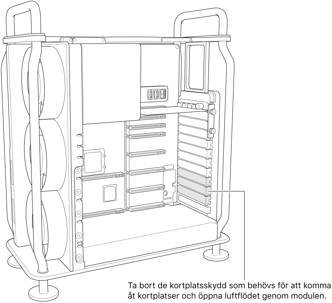 Ta bort alla eventuella fackskydd så att du kan komma åt kortporten och luften kan passera genom modulen.