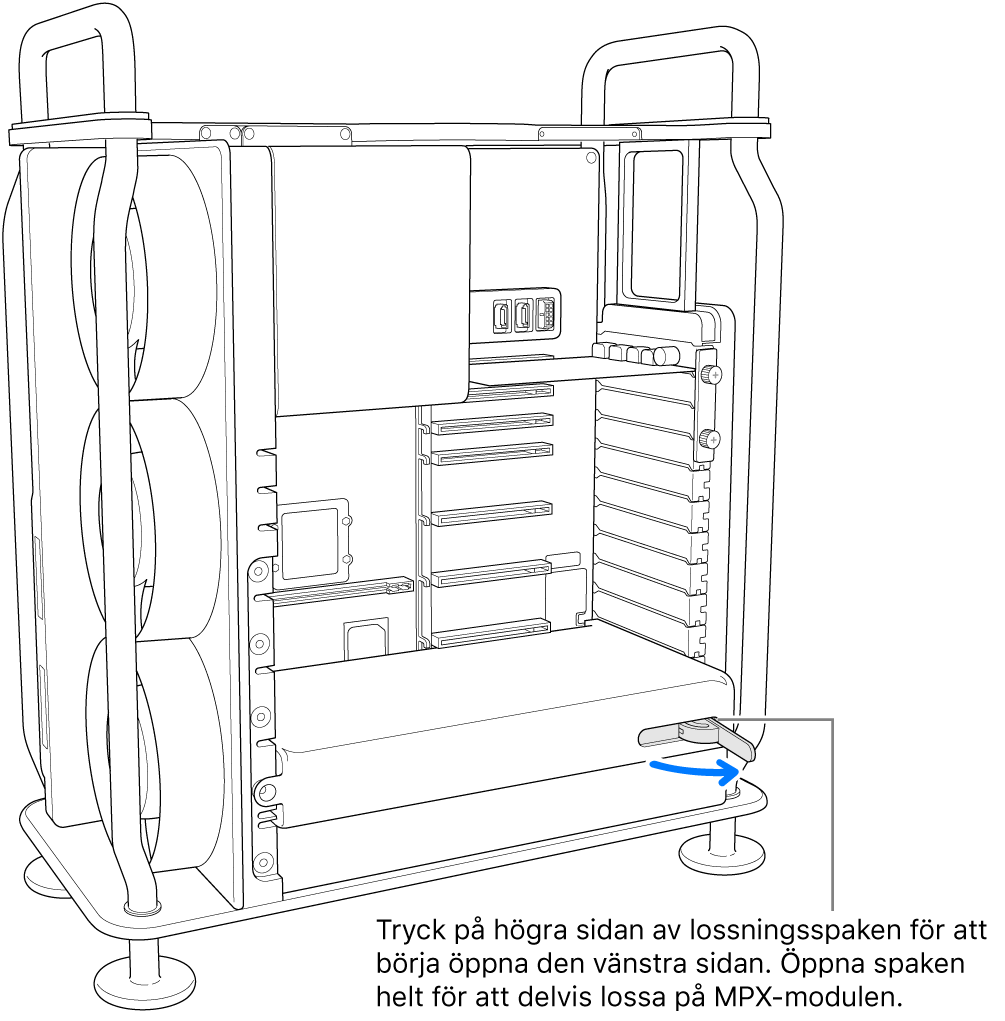 Lossningsspaken öppnas så att den befintliga modulen lossnar.