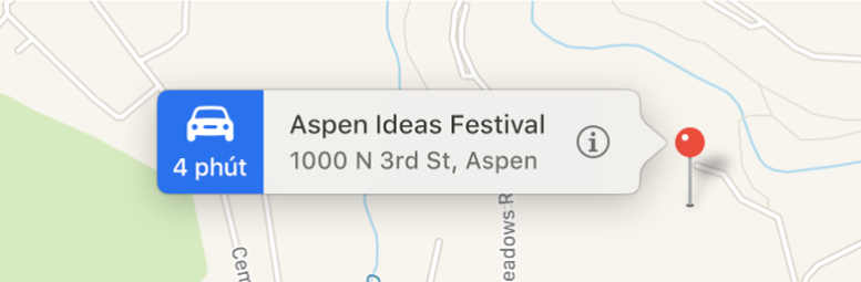 Một vị trí được ghim trên bản đồ với biểu ngữ hiển thị nút thông tin và địa chỉ.