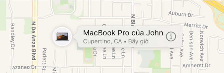 Một hình ảnh cận cảnh của biểu tượng Thông tin cho MacBook Pro của John.