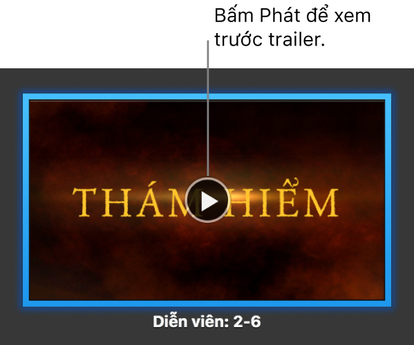 Màn hình trailer iMovie đang hiển thị nút Phát.