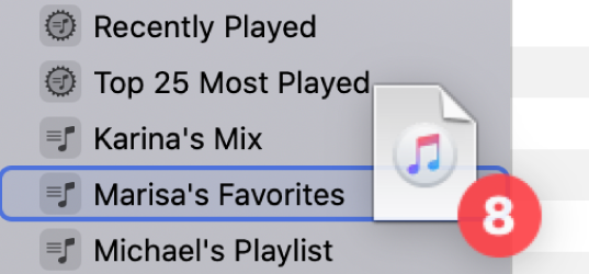 An album being dragged to a playlist. The playlist is highlighted with a blue rectangle.