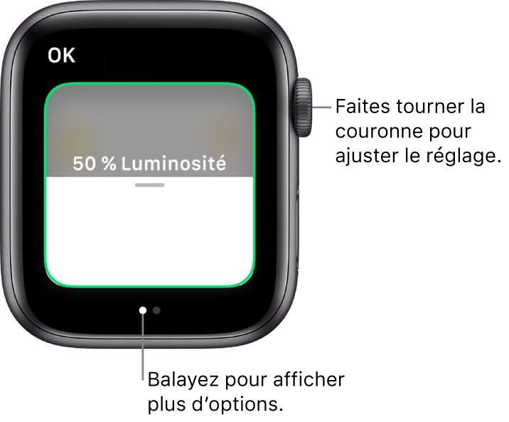 App Maison affichant un réglage de luminosité d’une ampoule.