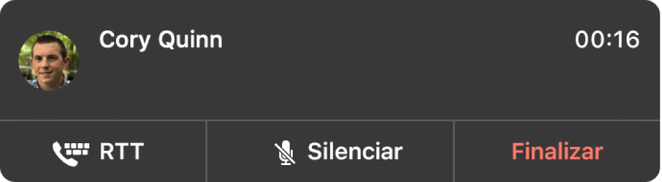 Una notificación de una llamada con RTT entrante.