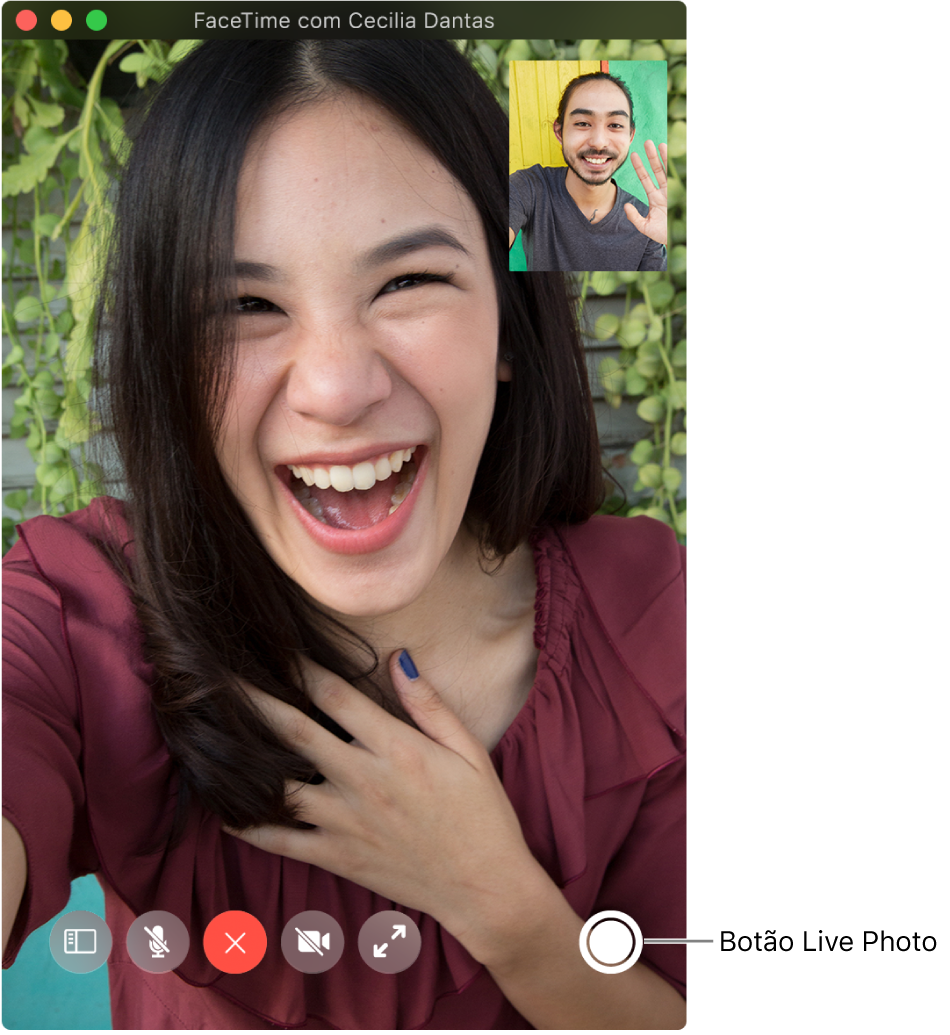 mova o cursor sobre a janela do FaceTime para ver o botão Live Photo.