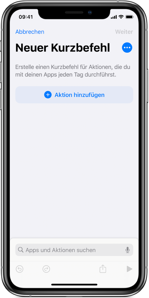 Leerer Kurzbefehleditor auf dem iPhone.