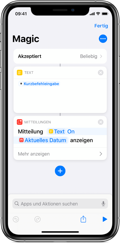 Beispiele für Variablen im Kurzbefehleditor.