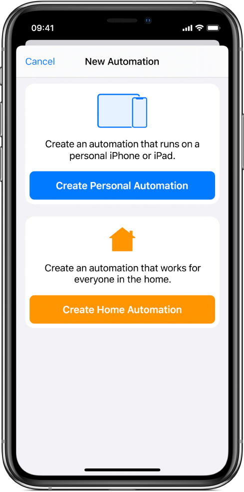 The Automation section of the Shortcuts app.