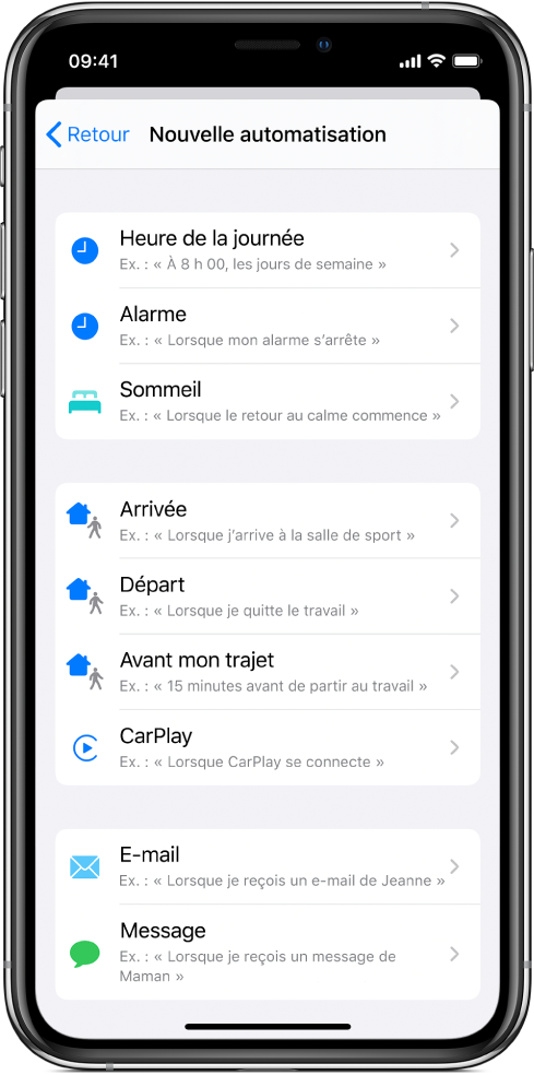 Une automatisation personnelle se déclenche dans l’app Raccourcis.