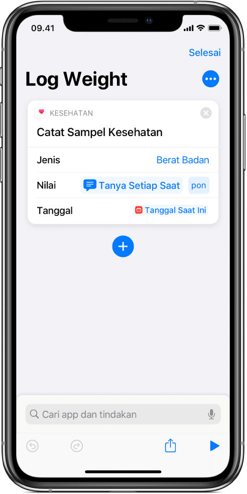 Token variabel Tanya Setiap Saat di bidang Tanggal tindakan Catat Sampel Kesehatan.