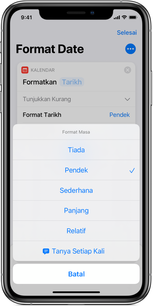 Dialog pilihan Format Masa.