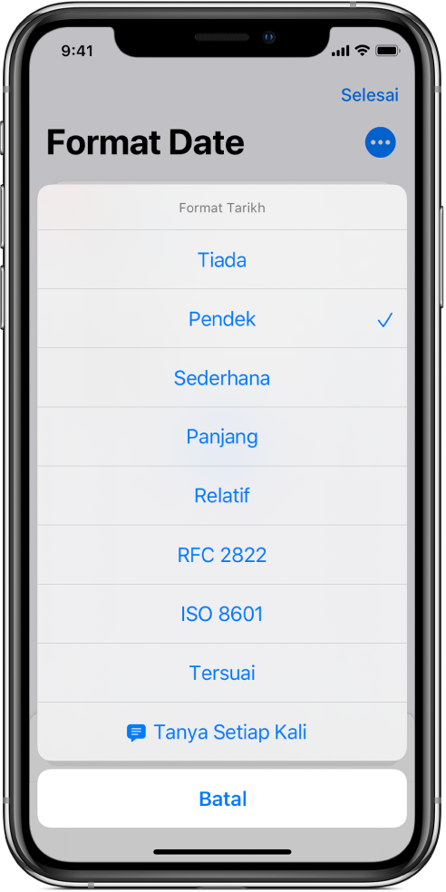 Dialog pilihan Format Tarikh.