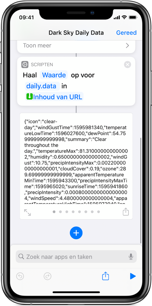 De taak 'Haal woordenboekwaarde op' in de opdrachteneditor met de sleutel ingesteld op "data".