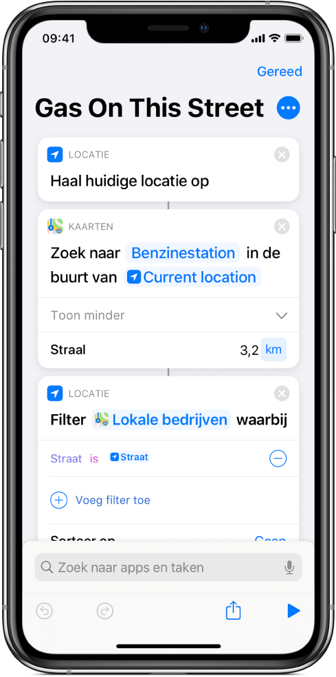 De taak 'Filter locaties waarbij' in de opdrachteneditor.