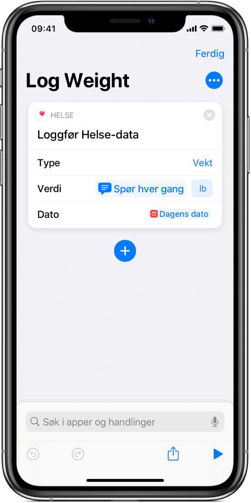 Spør hver gang-variabelkjennetegn i Dato-feltet i Loggfør datapunkter i Helse-handlingen.