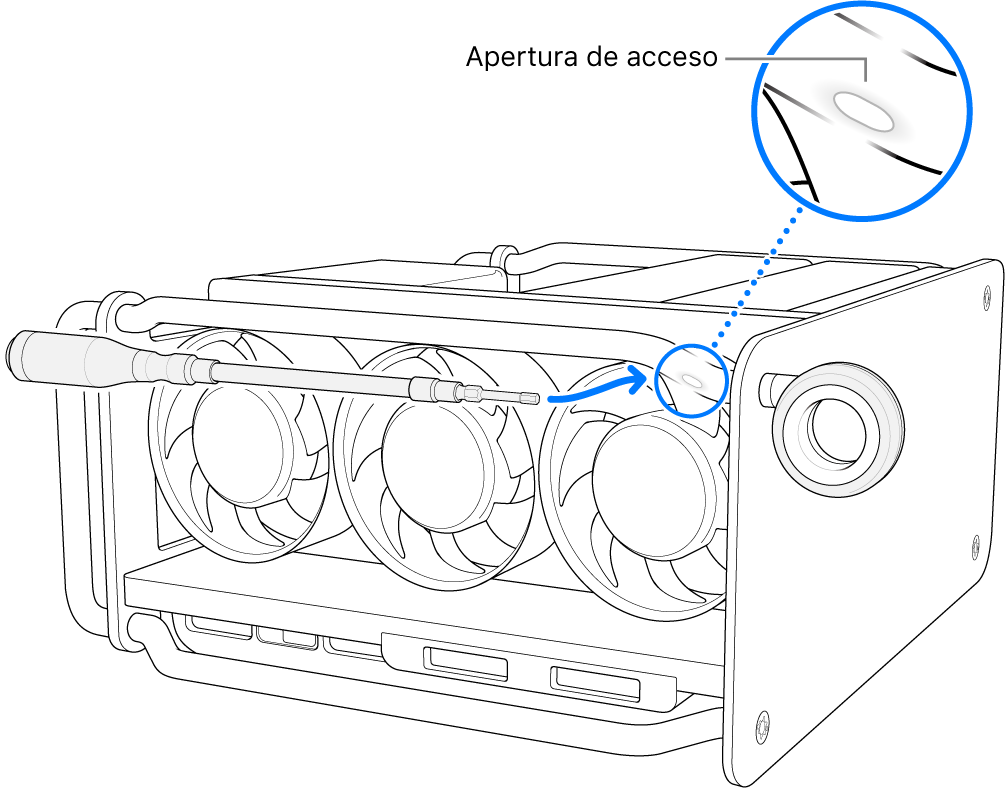 Alinea el atornillador con la apertura de acceso.