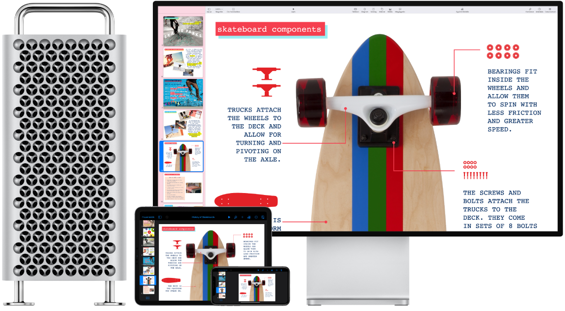 Azonos tartalom van megjelenítve egy Mac Pro gépen, egy iPaden és egy iPhone-on.