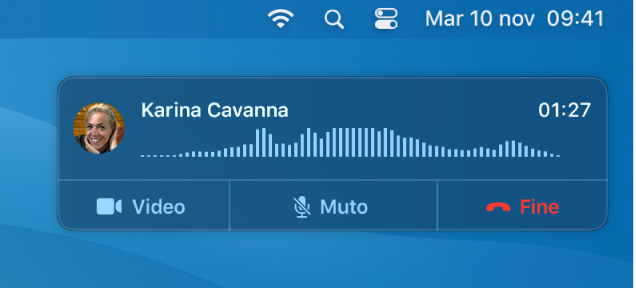 Una schermata di un Mac parziale che mostra la finestra delle notifiche di chiamata.