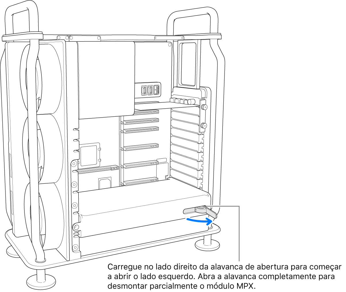 Abertura da alavanca para desencaixar o módulo existente.