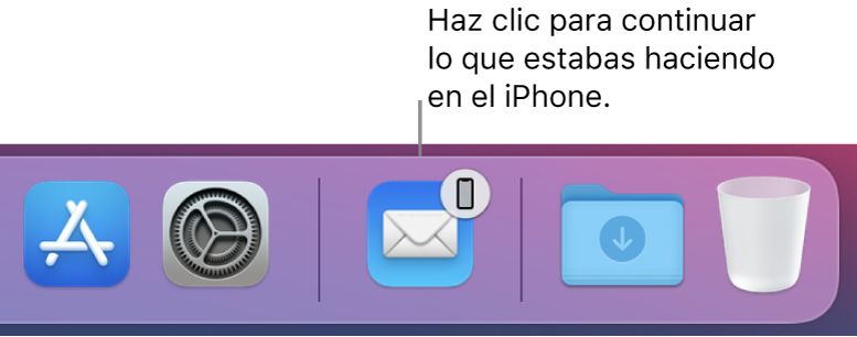 El icono de Handoff visible en el Dock.