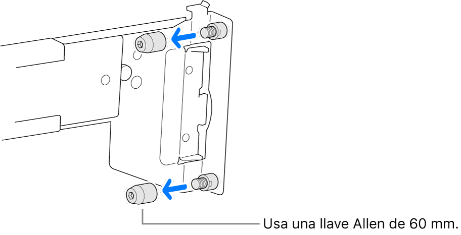 Un conjunto de riel que encaja en un rack de orificios redondos.