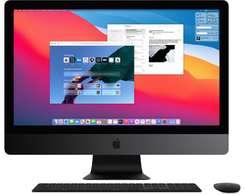 Η οθόνη του iMac Pro με ανοιχτά δύο παράθυρα.