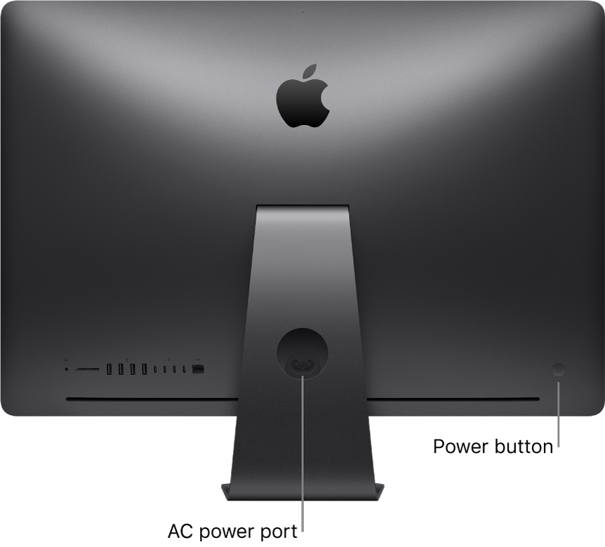 Back view of iMac Pro showing the AC power port and the power button.