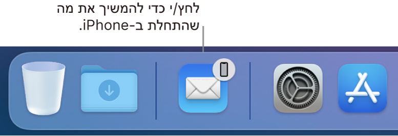 הצלמית של Handoff גלויה ב‑Dock.