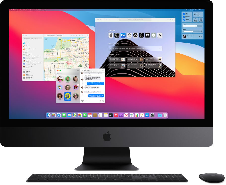 Control Center терезесі мен бірнеше ашық қолданбаларды көрсетіп тұрған iMac Pro жұмыс үстелі.