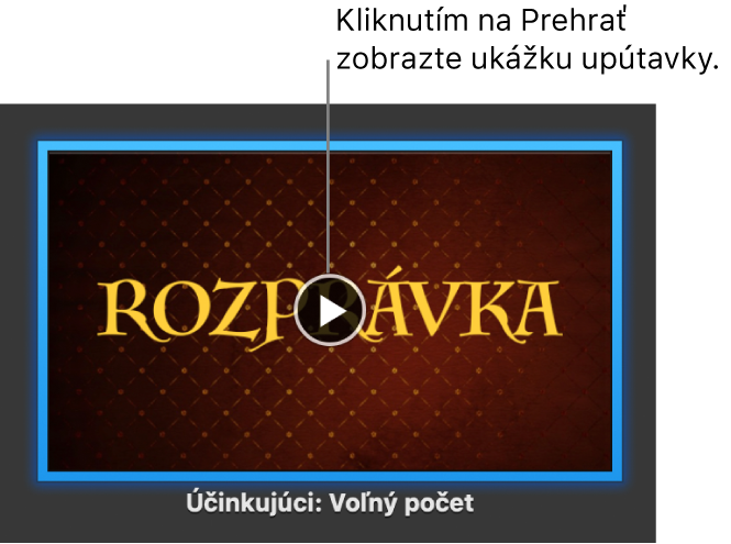 Obrazovka upútavky aplikácie iMovie s tlačidlom Prehrať.