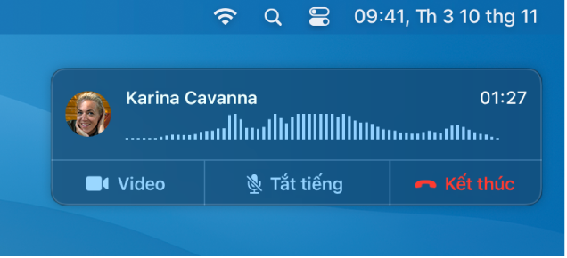 Một phần màn hình máy Mac đang hiển thị cửa sổ thông báo cuộc gọi.