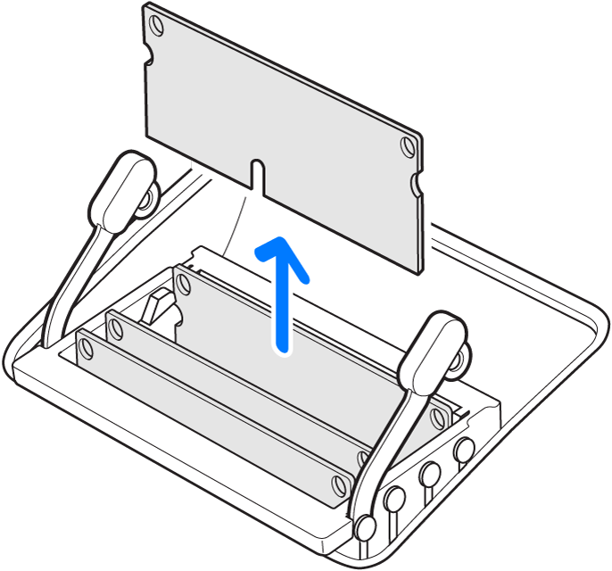 Illustrazione che mostra come rimuovere un modulo di memoria.