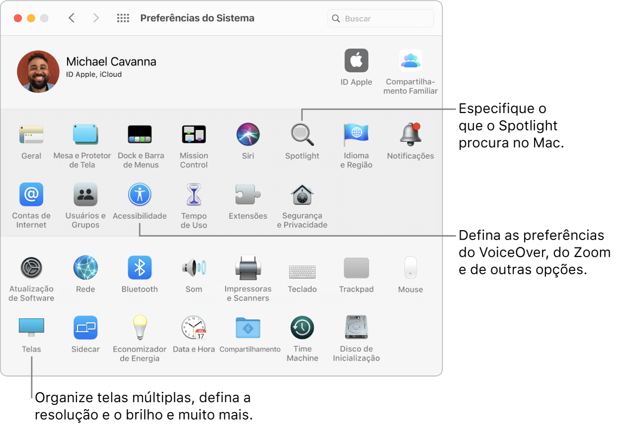 A janela das Preferências do Sistema.