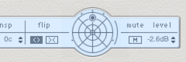 Die Tap-Parameterleiste im Delay Designer. mit Surround-Panner