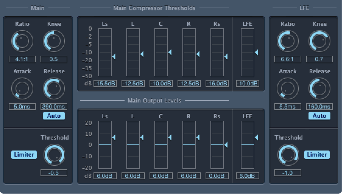 Commandes Main de Surround Compressor.