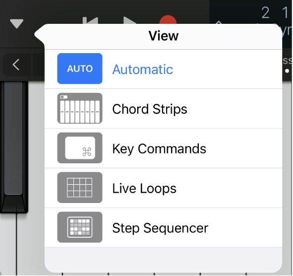 Figure. View pop-up menu.